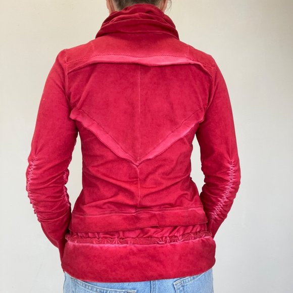 XS - Y2K Yest Red Ruched Ruffled Zip Up Jacket - Picture 4 of 5